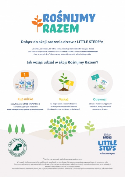 Rośnijmy razem! Dołącz do akcji sadzenia drzew z LITTLE STEPS®2 - Z radością obserwujesz rozwój swojego dziecka? Chcesz, aby dorastało w przyjaznym świecie, blisko natury? Wspólnie z marką LITTLE STEPS®2 rodzice wraz ze swoim maluszkiem będą mogli przyczynić się do zasadzenia drzewa i czynić środowisko piękniejszym.