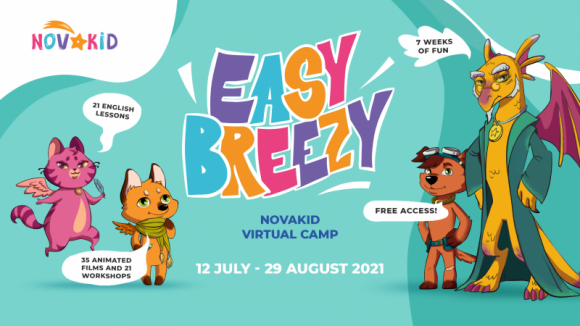 Easy Breezy – wirtualne, darmowe półkolonie z językiem angielskim dla dzieci - Internetowa szkoła języka angielskiego dla dzieci Novakid ruszyła z letnim obozem Easy Breezy, który potrwa aż do 29 sierpnia. W każdym tygodniu półkolonii online uczestnicy otrzymają bezpłatny dostęp do kreskówek, lekcji z native speakerami i warsztatów.